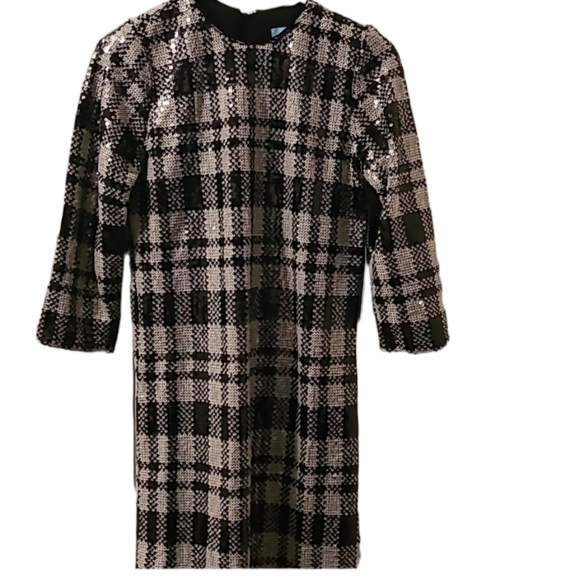 DRAPER JAMES WOMENS BLACK & WHITE SEQUIN SHEATH DRESS SIZE 4 - Picture 2 of 15